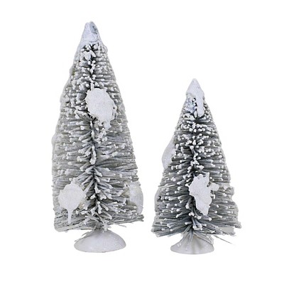 Department 56 Villages Snow-Laden Trees - Two Sisal Trees 7.25 Inches -  Village Cross Product Glittered - 6011461 - Sisal - White