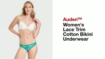 Women's Lace Trim Cotton Bikini Underwear - Auden™ Blue M