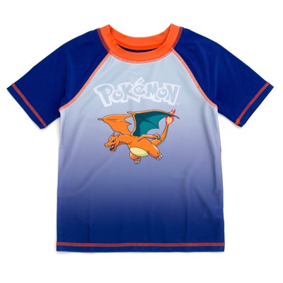 Pokemon Charizard Little Boys UPF 50+ Rash Guard and Swim Trunks Outfit Set Navy / Orange Charizard 7-8 — фото 4