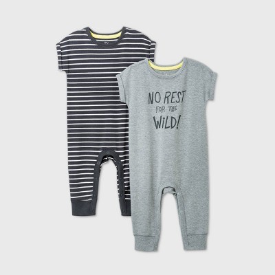 Baby Boys' 2pk 'No Rest For The Wild' Short Sleeve Romper - Cat & Jack™ Gray Newborn