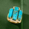 Ross-Simons Turquoise and 0.80 ct. t.w. White Topaz Ring in 18kt Gold Over Sterling - 4 of 4