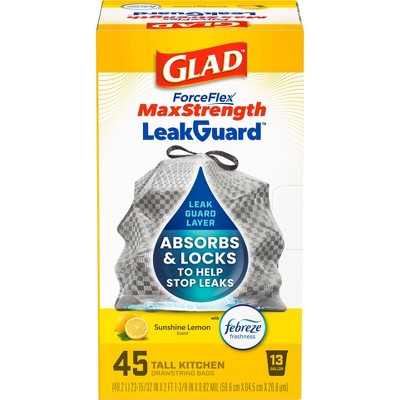Glad ForceFlex MaxStrength Drawstring LeakGuard Trash Bags - Sunshine Lemon - 13 Gallon - 45ct