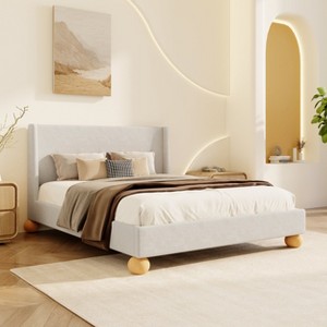 NicBex Queen/King Upholstered Bed Frame with Boucle Wingback Headboard,Platform Bed Frame with Round Wooden Legs,No Box Spring Needed,Easy Assembly - 1 of 4