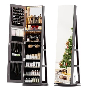 Vlsrka 360° Rotating Jewelry Cabinet with Lights, 63" Lockable Mirror Armoire Organizer Stand with Storage - 1 of 4