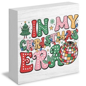 Groovy Retro Merry Christmas Wooden Signs - Disco Era Decor for Home Office Desk Table Shelf, 5x5 Inch - 1 of 4