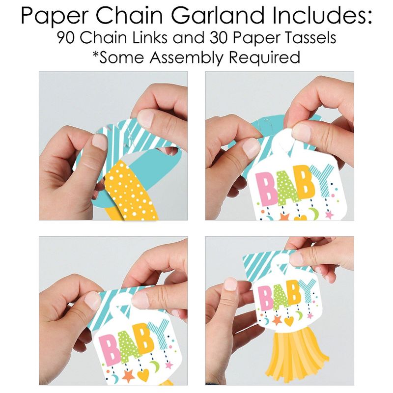Big Dot of Happiness Colorful Baby Shower - 90 Chain Links and 30 Paper Tassels Decoration Kit - Gender Neutral Party Paper Chains Garland - 21 feet, 4 of 8