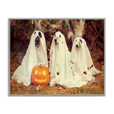 Stupell Industries Vintage Photography Halloween Pumpkin And Ghost Dogs Black Framed Giclee Art