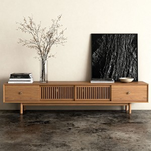 Gaoyangjiaju 78.7 Inch TV Stand for TVs up to 80 Inches with Drawers and Slatted Doors Living Room Media Console - 1 of 4