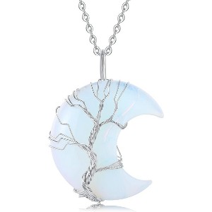 Crescent Moon & Tree of Life Necklace, Wire Wrapped Crystal Gemstone Jewelry for Women - 1 of 4