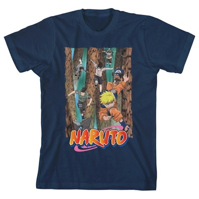 Naruto Classic Chibi Naruto and Sasuke Fight Stance Youth Royal Blue Tee  With Short Sleeves And Crew Neck-Medium