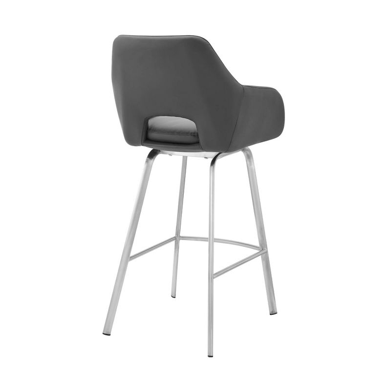 30&#34; Aura Swivel Counter Height Barstool with Gray Faux Leather Brushed Stainless Steel - Armen Living, 5 of 12