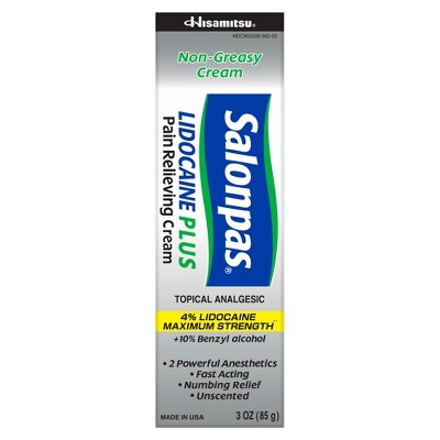 Salonpas 4% Lidocaine Plus Pain Relieving Cream 3 Oz