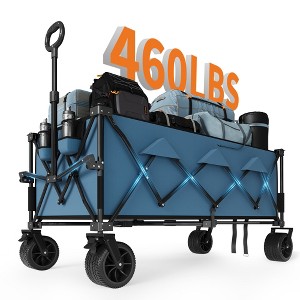 Heavy Duty Foldable Wagon for Beach, Extra Large Collapsible Foldable Wagon for Camping, All Terrain Beach Wagons Extended with Cup Holders for Sand - 1 of 4