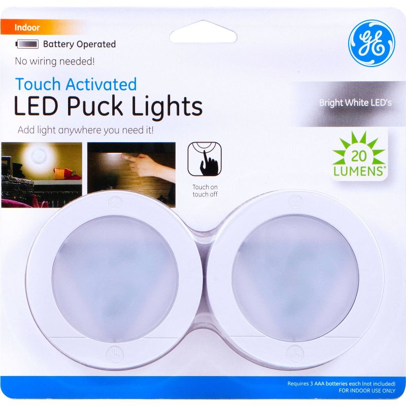GE 2pk LED Battery Operated Puck Lights, 1 of 11