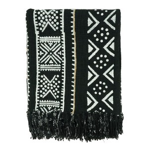 Saro Lifestyle Saro Lifestyle Mudcloth Design Throw Blanket, Black, 50"x60" - 1 of 4