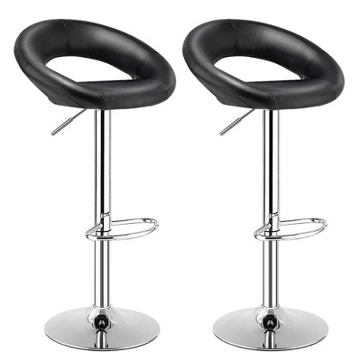 Costway Set of 2 Bar Stools Adjustable PU Leather Barstools Swivel Pub Chairs Black New Low Back