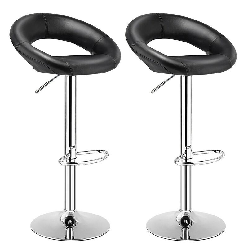 Costway Set of 2 Bar Stools Adjustable PU Leather Barstools Swivel Pub Chairs Black New Low Back, 1 of 12