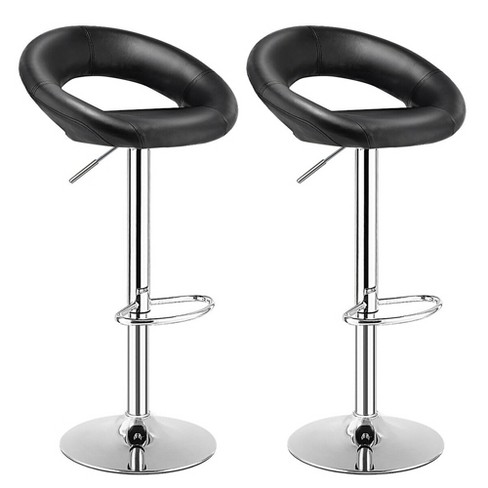 Set Of 2 Bar Stools Adjustable PU Leather Barstools Swivel Pub Chairs Black US 