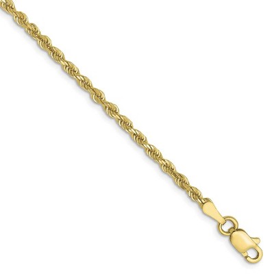 Black Bow Jewelry 2.5mm 10k Yellow Gold Solid Diamond Cut Rope Chain Bracelet