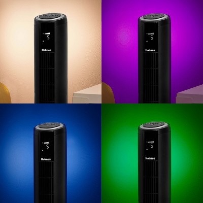 Holmes 42" Black Digital Oscillating Tower Fan with RGB Accent Light