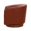 Top Grain Leather Wood Base Swivel Chair with Pocket Coil Seat, Sinuous Springs, and Barrel Design - 4 of 4
