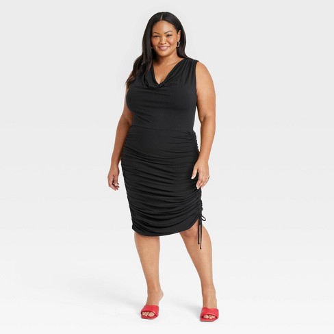 Women's Plus Size Balloon Long Sleeve Woven Dress - Ava & Viv Black Size 4X