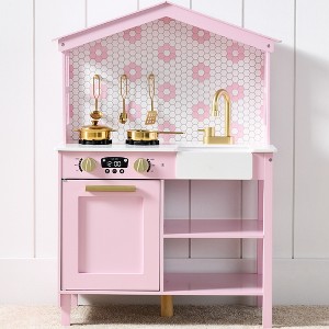 Best Choice Products Pretend Play Wooden Farmhouse Kitchen Set w/ Storage, Clicking Knobs, 5 Accessories - 1 of 4