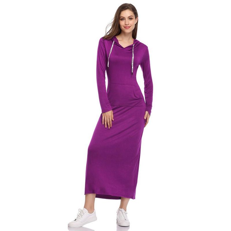 Women Long Sleeve Pullover Hoodie Dress Stripe Pocket Slim Sweatshirt Casual Maxi Dress, 2 of 8