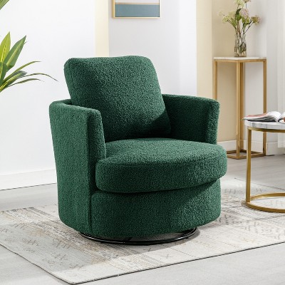 Hrinhom Swivel Barrel Chair,Modern Boucle Accent Chair with Metal Base