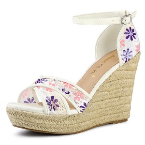 Allegra K Women's Ankle Strap Espadrille Wedge Heel Sandals - 1 of 4