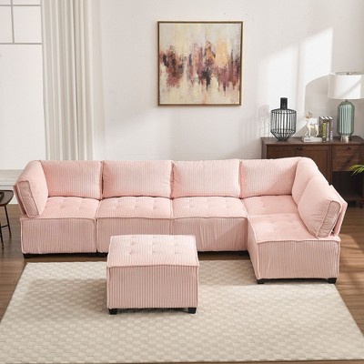CAVINAS 6-Seater U-Shaped Modular Sectional Sofa,Cloud Couch Sectional with 1 Ottoman,Conversible Chaise Sofa for Living Room