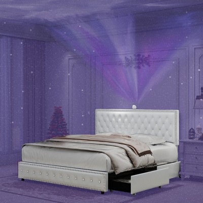 NicBex Upholstered Bed Frame with 4 Drawers,Star Galaxy Projector,Adjustable Button Tufted Headboard with USB,Music Speaker,Easy Assembly