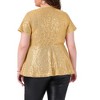 Women's Plus Size Sequin Metallic Faux Wrap V Neck Short Sleeve Glitter Party Peplum Blouses - Agnes Orinda - 4 of 4