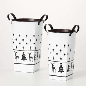 Handled Container Multicolor 18"H Metal Set of 2 - 1 of 4