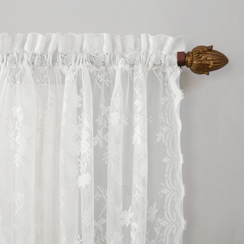 Set of 2 (24&#34;x58&#34;) Alison Floral Lace Sheer Rod Pocket Kitchen Curtain Tier Pair  White - No. 918, 3 of 10