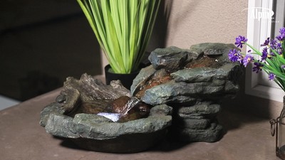 Gray and Brown 20" Fiberglass Outdoor Fountain with LED Lights