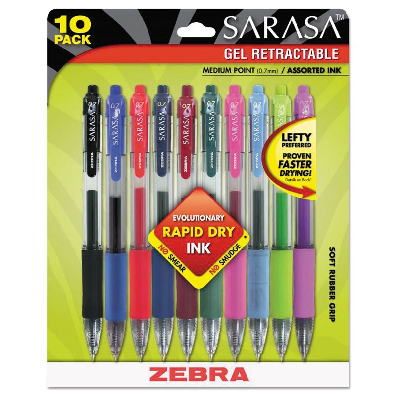 Zebra Sarasa Retractable Gel Pen Assorted Ink Medium 10/Pack 46881, 1 of 6