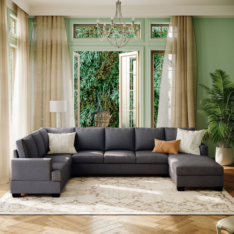 Modern Large Upholstered U-Shaped Sectional Sofa With Extra Wide Recliner - ModernLuxe, 2 of 13