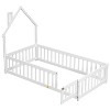 NicBex Twin Size Wood Montessori Bed with House-Shaped Headboard,Floor Bed with Safety Guardrails,Modern Toddler Bed for Bedroom,White - 4 of 4