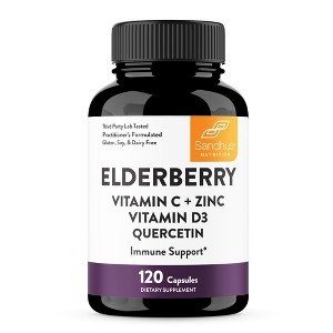 Sandhu's Elderberry Vitamin C and Zinc with Quercetin & Vitamin D3 for Immune Support (120 Capsules) - 1 of 4