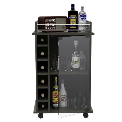 VYNXARIA Dukat Bar Cart,Two Shelves, Six Built-in Wine Rack, Four Casters for Garden, Dining Room,Espresso