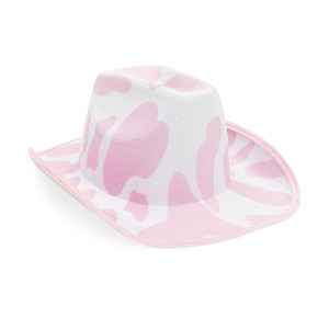 Zodaca Cowboy Hat for Women, Men - Light Pink Cowgirl Hat with Cow Print Design for Birthday Party, Costume (Adult Size) - 1 of 4