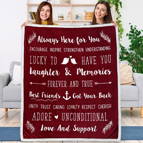 Pavilia Best Friend Throw Blanket Soft Fleece Friendship Gift For Women Bff Bestie Birthday Teen Girls Soul Sister Dark Red faux Shearling Target