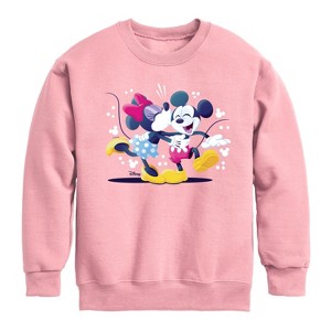 Boys' - Disney - Mickey Minnie Kiss Graphic Long Sleeve Fleece Sweatshirt - 1 of 4