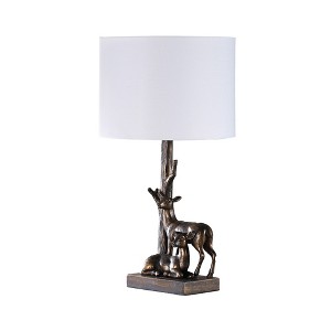 HomeRoots 20" Bronze Mom and Baby Deer Table Lamp With White Drum Shade - 1 of 4