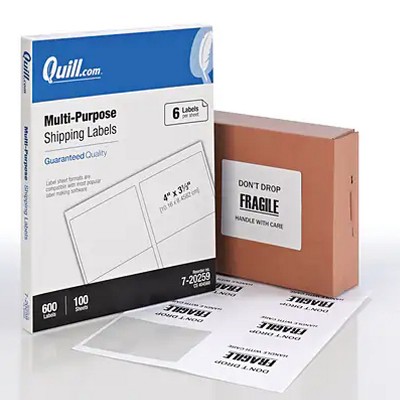 Quill Brand Laser/Inkjet Shipping Labels 3-1/3" x 4" WE 6 Labels/Sheet 720259
