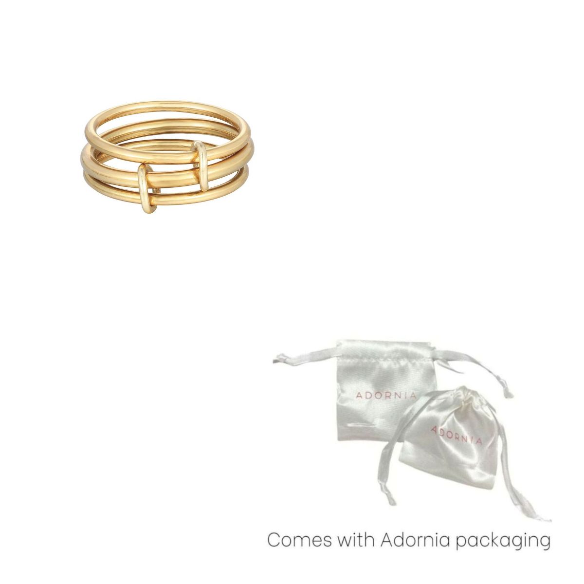 Adornia Tarnish Resistant 18k Gold Plated Three Band Connected Ring Set - thumbnail 6