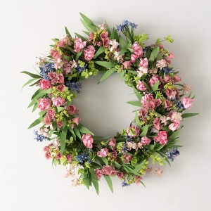 Sullivans Artificial Mixed Spring Florals Wreath 22"H; Pink - 1 of 3