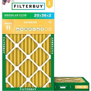 Filterbuy 20x36x2 Air Filter (2-Pack), Pleated MERV 11 Allergen Defense Replacement HVAC AC Furnace Filters (Actual Size: 19.50 x 35.50 x 1.75) - 1 of 4