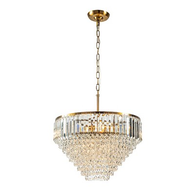 ALOADECOR  5 Lights 20" Modern Glam Antique Gold Crystal Tiered Chandelier Luxury Ceiling Light  For Dining Room & Bedroom  & Entryway
